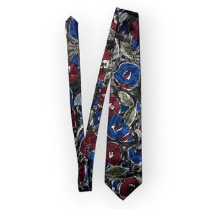 Vintage Paris Floral Abstract Blue Red Green Black Necktie Fancy Business Retro